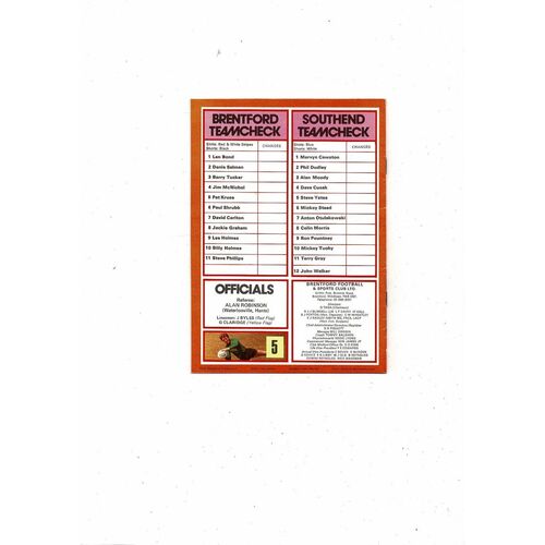 1979/80 Brentford v Southend United Football Programme