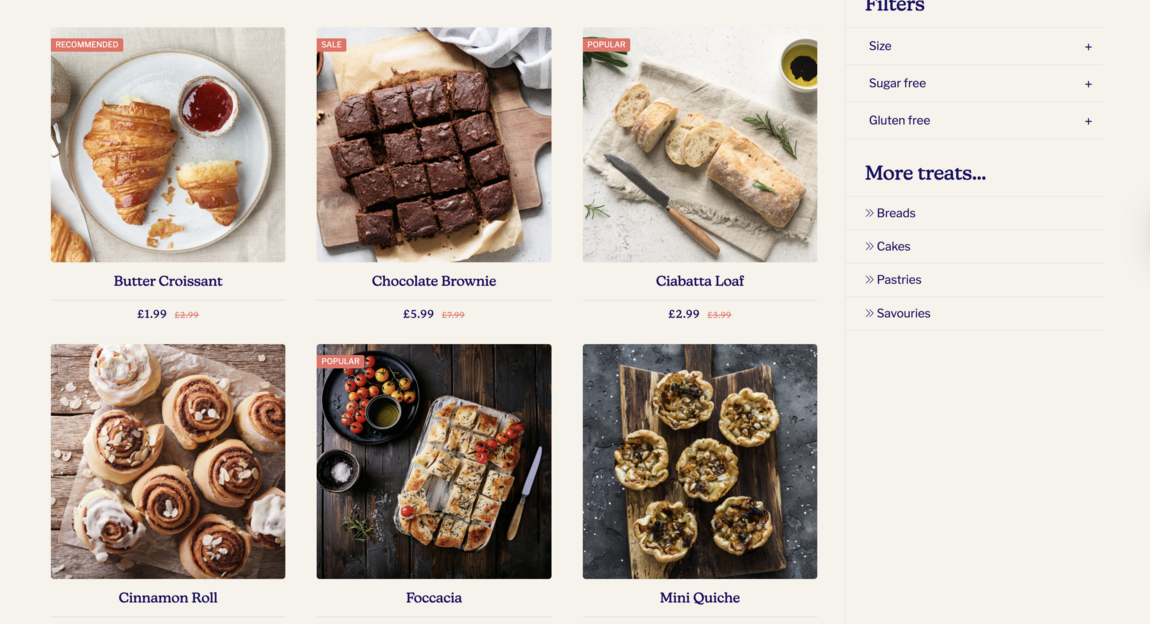 Bakery website with great product images