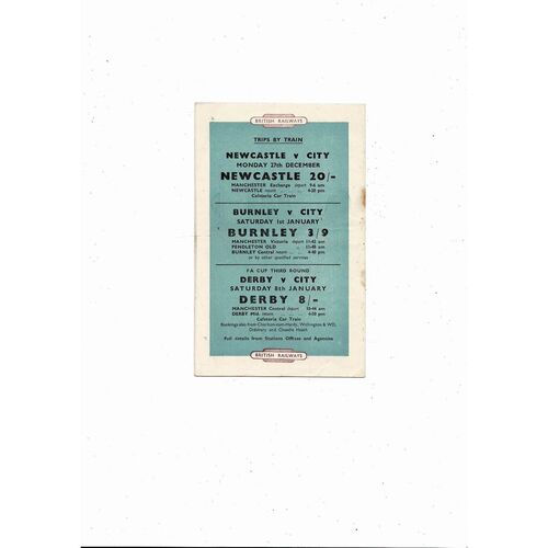 1954/55 Manchester City v Newcastle United Football Programme