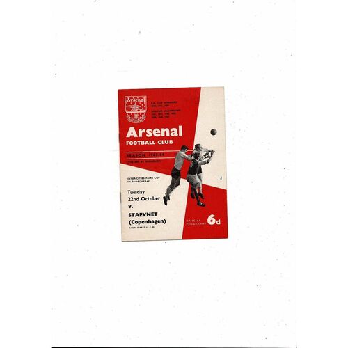 Arsenal v Staevnet Fairs Cup Football Programme 1963/64