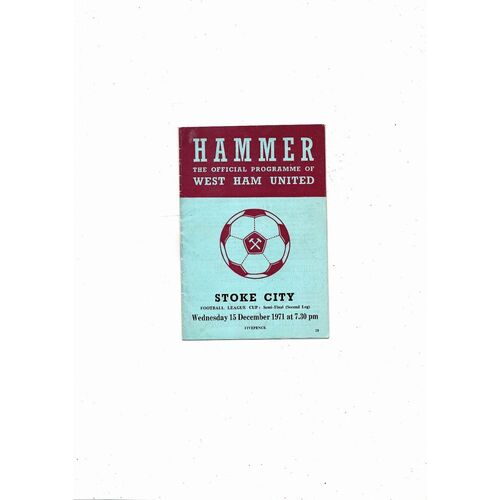 1971/72 West Ham United v Stoke City League Cup Semi Final Football Programme