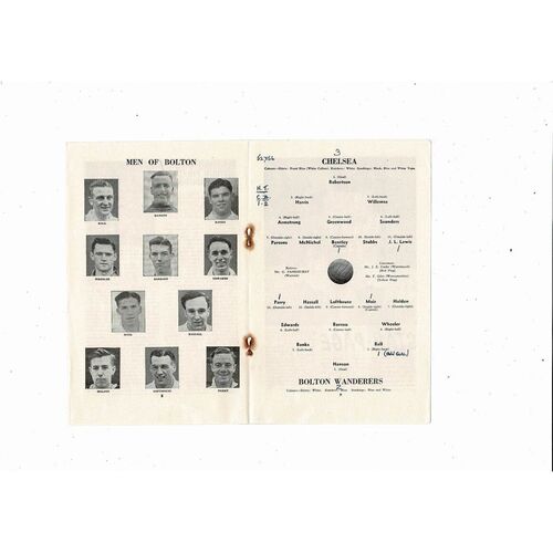 1954/55 Chelsea v Bolton Wanderers Championship Season Football Programme