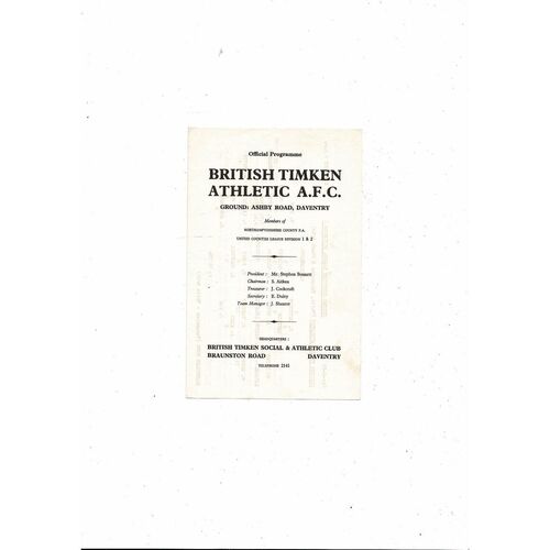 1965/66 British Timken Athletic v Bletchley Town United Counties League Football Programme