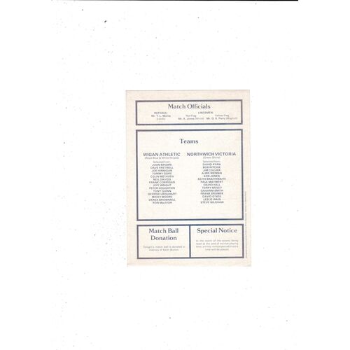 Wigan Athletic v Northwich Victoria FA Cup Replay Football Programme 1979/80