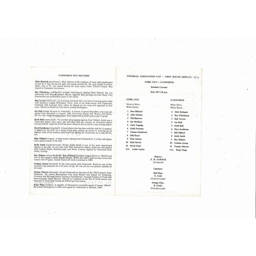 York City v Tamworth FA Cup Replay Football Programme 1973/74