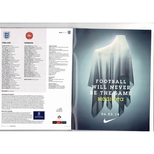 2014 England v Denmark Football Programme