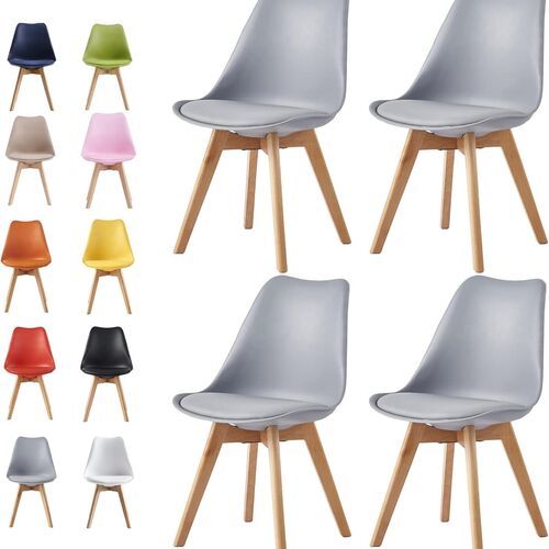 mcc direct Set of 4 Dining Chairs Wooden Legs Soft Cushion Pad Stylish DELUXE Retro Lounge Dining Office EVA