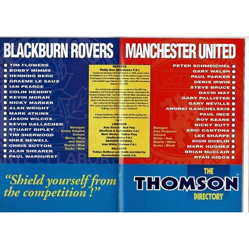 1994 Blackburn Rovers v Manchester United Charity Shield Football Programme