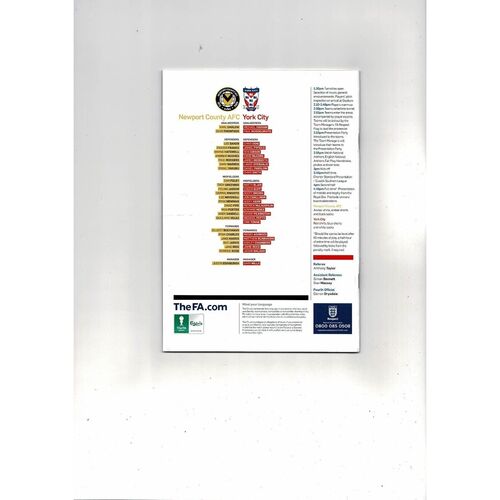 2012 Newport County v York City FA Trophy Final Football Programme