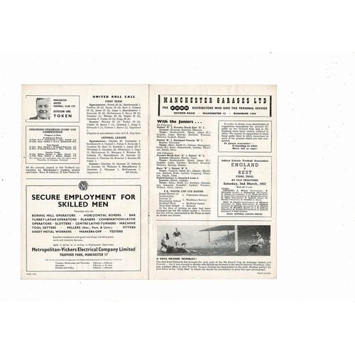 1956/57 Manchester United v Blackpool Football Programme