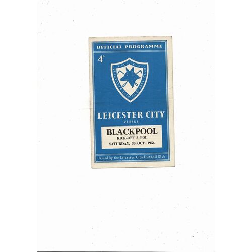 1954/55 Leicester City v Blackpool Football Programme