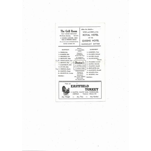 1966/67 Barnsley v Aldershot Football Programme