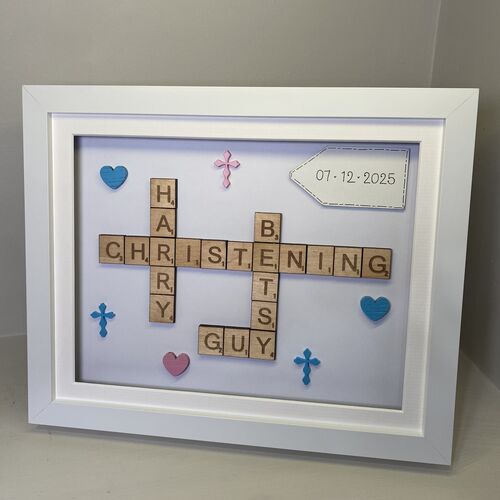 Christening / Baptism Scrabble Family Name Box Frame