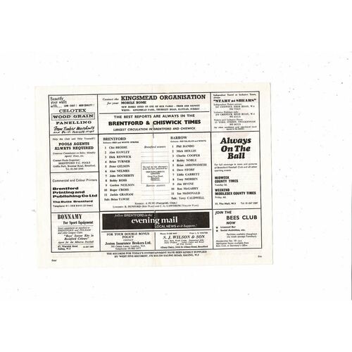 1970/71 Brentford v Barrow Football Programme