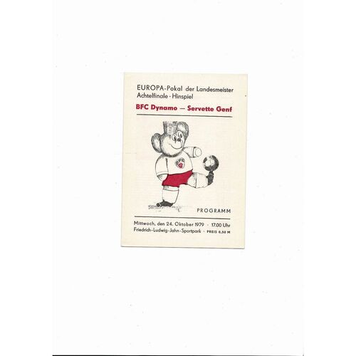 Dynamo Berlin v Servette Geneva European Cup Football Programme 1979/80