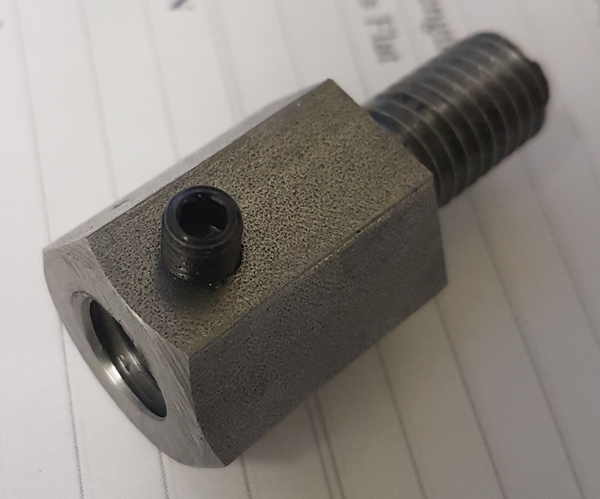 M12x1.75 Male to 1/2 BSW (12tpi) Female adapter with cross thread and grub screw | Trojan Special Fasteners Ltd | Specialist Nuts Fasteners | Nuts Bolts Washers | Precision Polygon Turning | Fastener Manufacturer