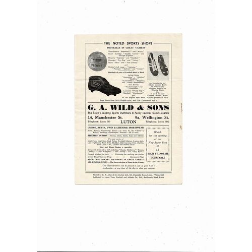 1958/59 Luton Town v Leeds United Football Programme