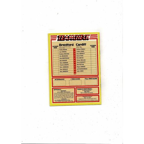 1982/83 Brentford v Cardiff City Football Programme