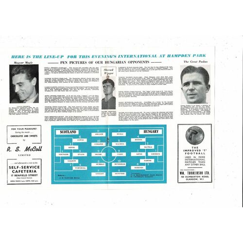 1958 Scotland v Hungary Football Programme