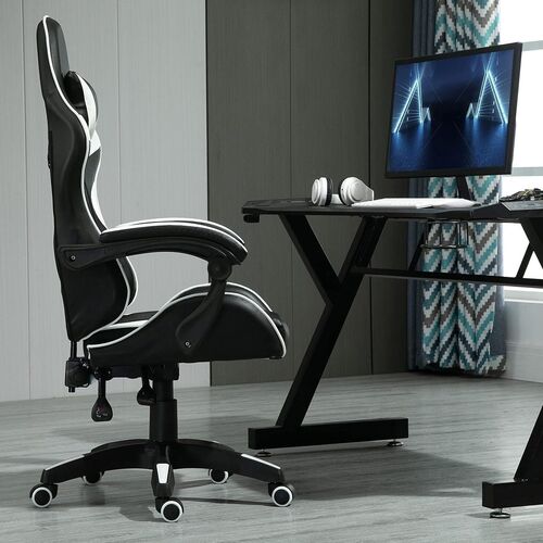 mcc direct Swivel Faux Leather Office Chair Racing Sports Gaming Tilt Computer Desk Chair with Headrest & Lumbar Cushion A