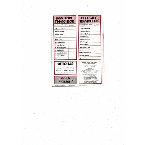 1978/79 Brentford v Hull City Football Programme