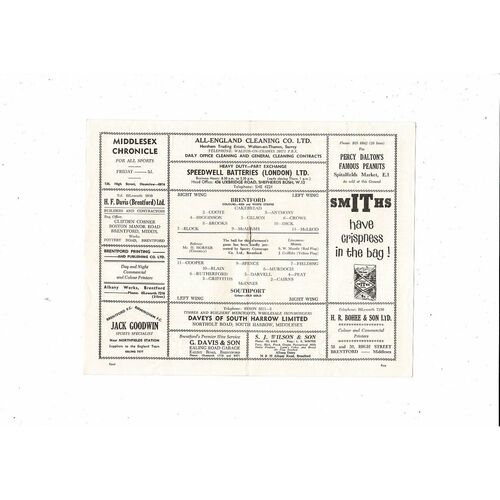 1962/63 Brentford v Southport  Football Programme