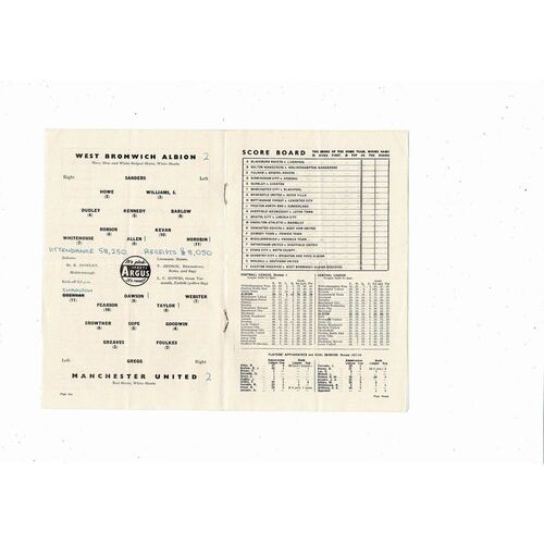 1957/58 West Bromwich Albion v Manchester United FA Cup Football Programme