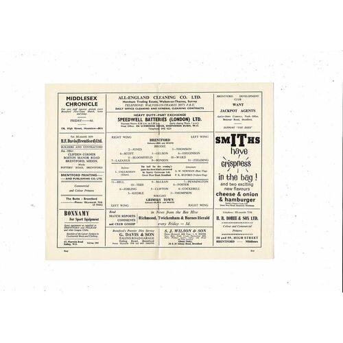 1964/65 Brentford v Grimsby Town Football Programme