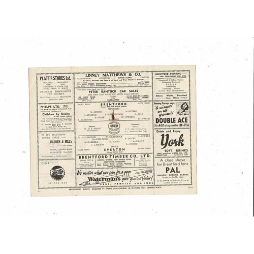 1951/52 Brentford v Everton Football Programme