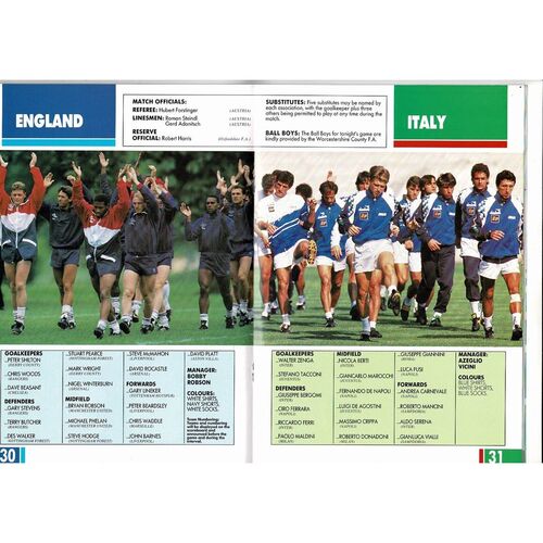 1989 England v Italy Football Programme