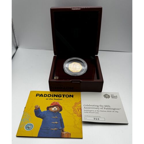2018 Gold Paddington Bear Proof 50p Coin