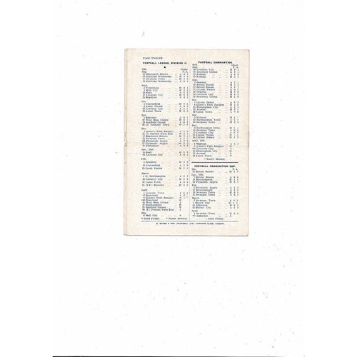 1949/50 Cardiff City v Brentford Football Programme