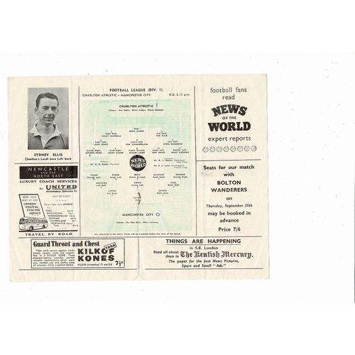 1956/57 Charlton Athletic v Manchester City Football Programme