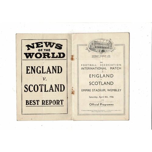 1936 England v Scotland International Original Football Programme