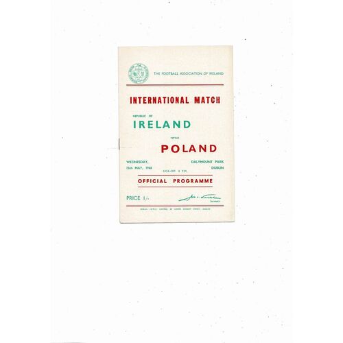 1968 Republic of Ireland v Poland Football Programme