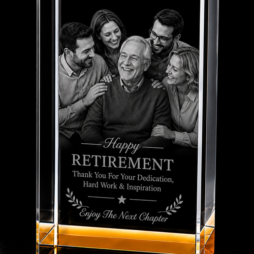 Retirement 3D Crystal Gifts | 3d Crystal Shop | 3d crystal glass engraving | Personalised 3d engraving  | 3d crystal photo