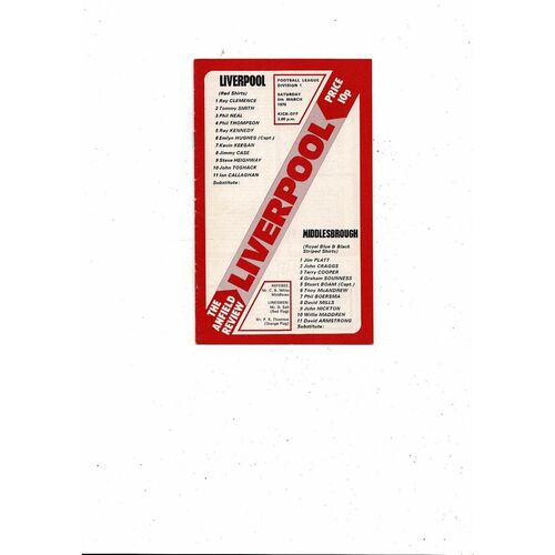 1975/76 Liverpool v Middlesbrough Football Programme