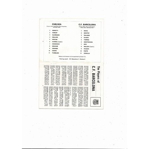 1965/66 Chelsea v Barcelona UEFA Fairs Cup Semi Final Football Programme