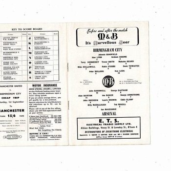 1962/63 Birmingham City v Arsenal Football Programme