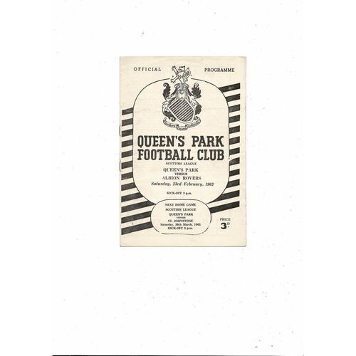 1962/63 Queens Park v Albion Rovers Scottish League Football Programme