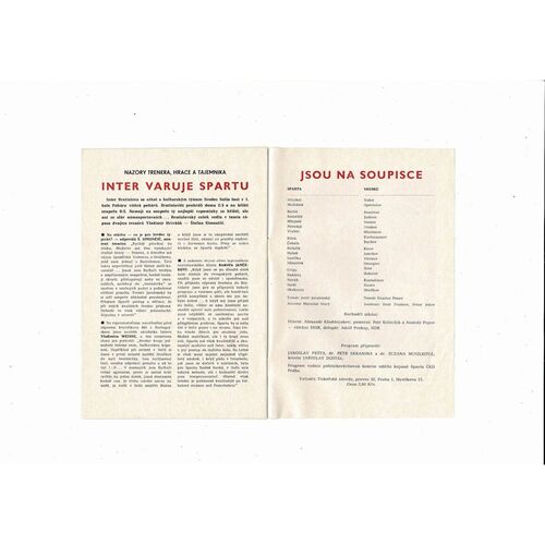 Sparta Prague v CSKA Sofia European Cup Football Programme 1989/90