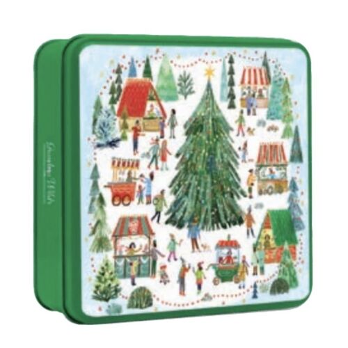 Grandma Wilds Embossed Christmas Village Market Biscuits Tin - Ginger, Lemon, Clotted Cream & Shortbread 160g