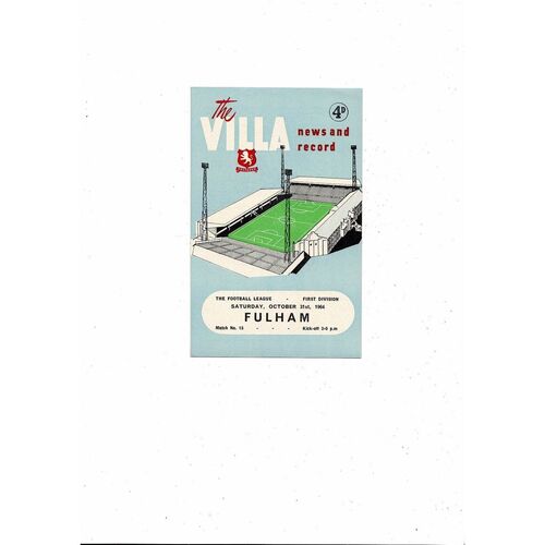 1964/65 Aston Villa v Fulham Football Programme