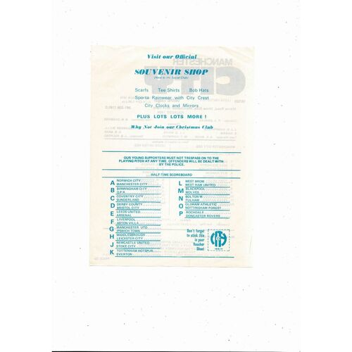 Manchester City v Leeds United Central League Football Programme 1976/77