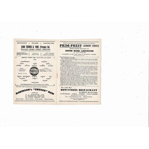 1958/59 Preston v Wolves Football Programme