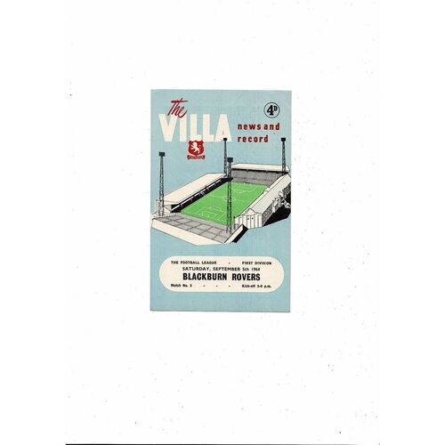 1964/65 Aston Villa v Blackburn Rovers Football Programme