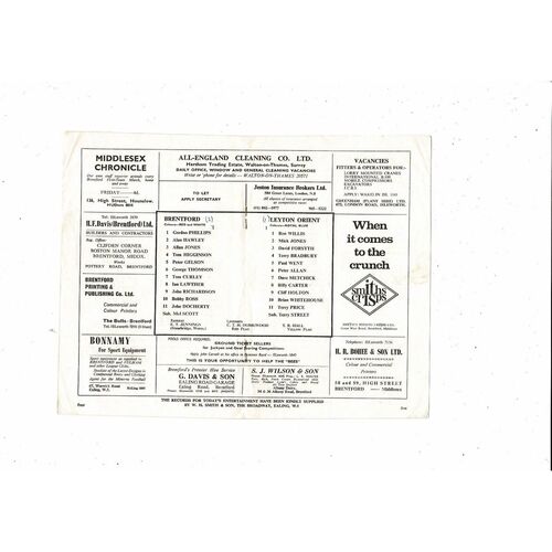 1966/67 Brentford v Leyton Orient FA Cup Replay Football Programme