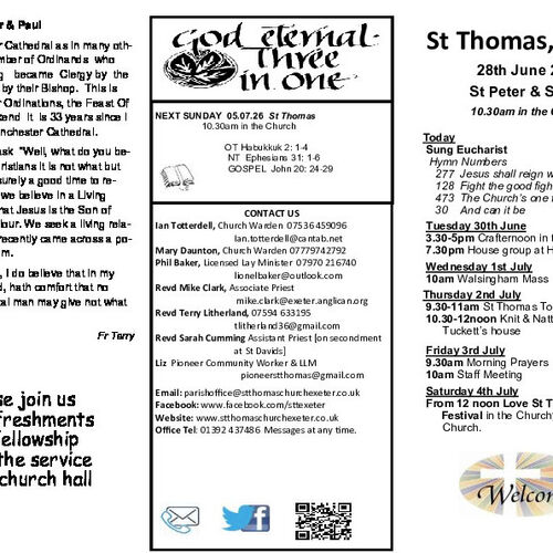Pew Sheet | The Parish of St Thomas, Exeter