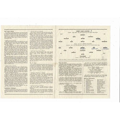 1957/58 West Ham United v Fulham Football Programme