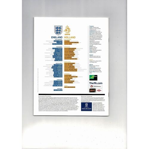 2011 England v Holland Football Programme
